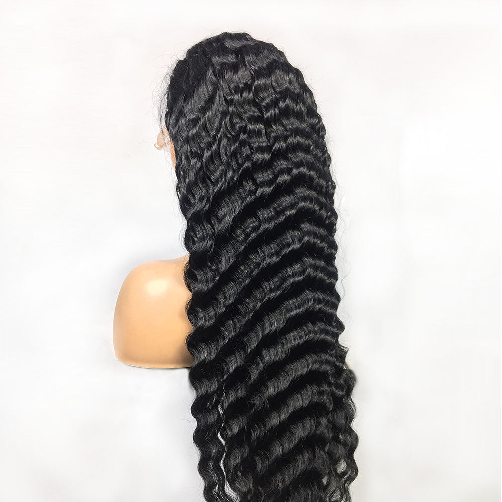 Deep wave wig mannequin with transparent lace and adjustable cap