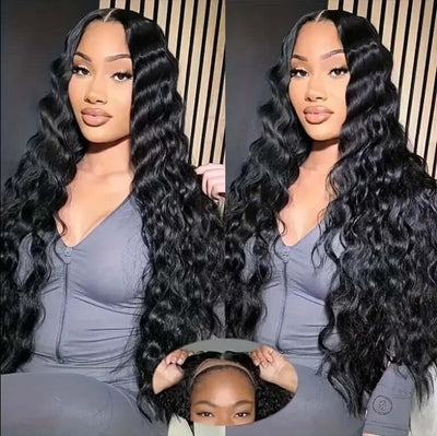 Front view of glueless deep wave wig with HD lace and 200% density, 100% human hair