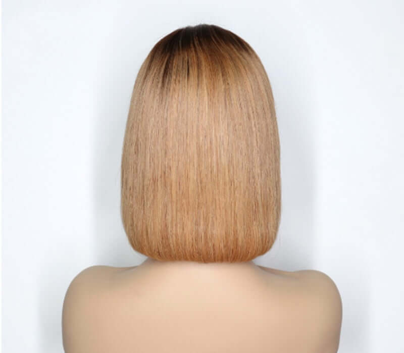Back view of sleek ombre bob wig in T4/B27 color mix