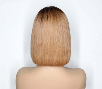 Back view of sleek ombre bob wig in T4/B27 color mix