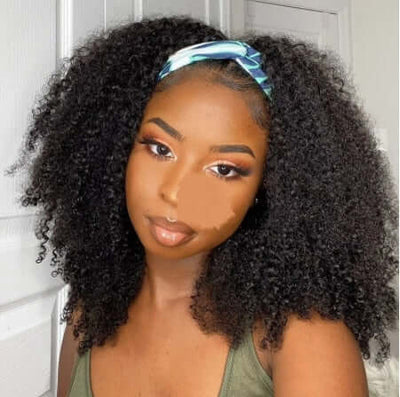 Glueless silk curly human hair wig on a woman, showcasing natural texture and elegance for a stylish protective look.