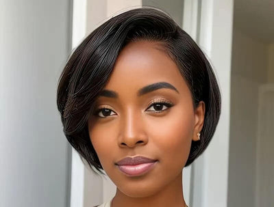  "Short Straight Human Hair Wig with Transparent Lace Front  