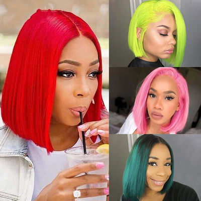 Green Short Bob Wig – 100% Human Hair, Sleek & Stylish 