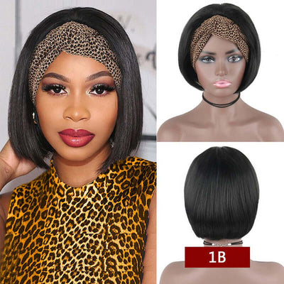 Headband wig featuring sleek straight bob style in natural color 1B, perfect for protective hairstyles.