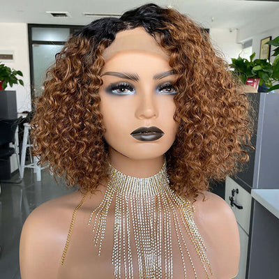 Ombre Bb 1B/30 Human Hair Lace Wig- Glueless Lace Front, Short Cut, Pre-Plucked