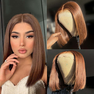 "10 inch 13x4 HD Transparent Lace Straight Bob Wig front view"
