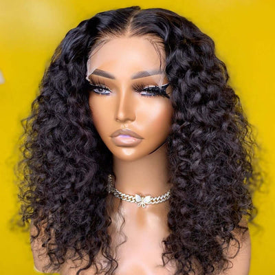 8-inch curly human hair wig on mannequin , natural look