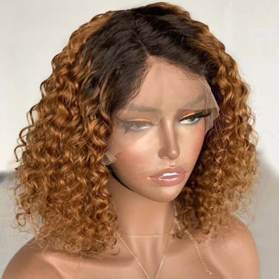 Side part wavy bob ombre lace wig made from premium quality Brazilian human hair.