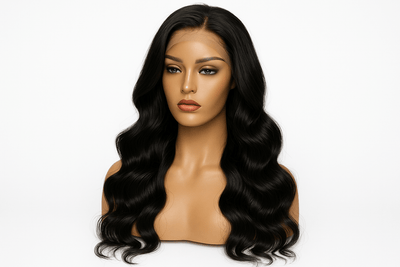 Professional product photo of a beautiful body wave lace front wig